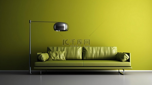 使用 3D 渲染技术创建的宽敞简约内饰的现代沙发