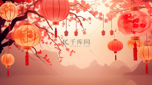 传统图案边框背景图片_春节浅色灯笼背景