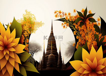 泰国寺庙花朵写实背景