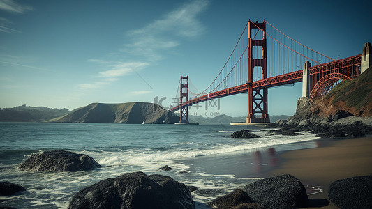 城市连接背景图片_金门大桥旧金山沙滩风景背景