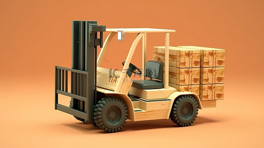 出口背景图片_3D 渲染德克萨斯州制造的叉车，配有木制出口箱