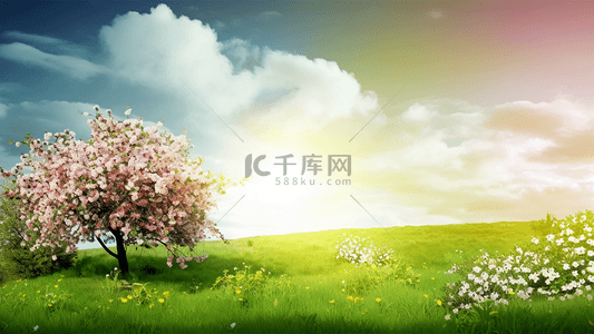 鲜花广告背景背景图片_花卉草地树木日光春季广告背景