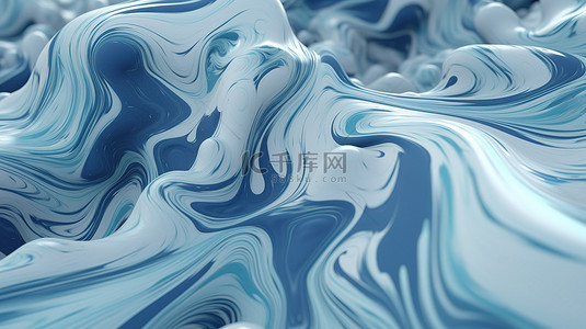蓝灰色抽象液体背景的华丽 3D 渲染