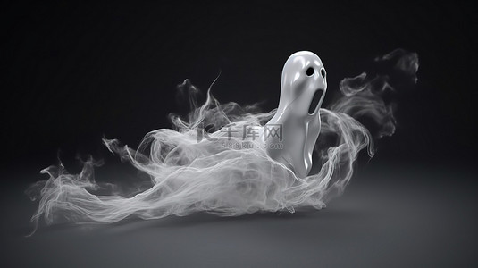 装饰节装饰背景图片_万圣节装饰设计主题 3D 渲染插图一个可怕的白色幽灵漂浮