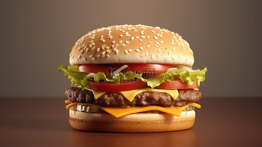 汉堡奶酪背景图片_正宗汉堡逼真的 3D 渲染