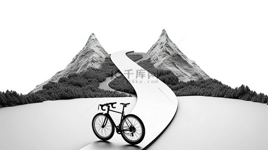 在白色背景上的箭头上实现黑白山地自行车的成功 3D 渲染