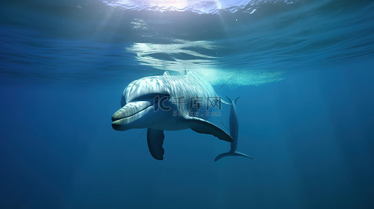 蓝色海水卡通背景图片_3d 渲染水下场景中的卡通海豚