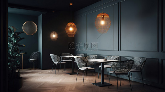 咖啡简餐背景图片_极简主义室内 3D 渲染与精致的餐厅椅子与复制空间的 cg 杰作