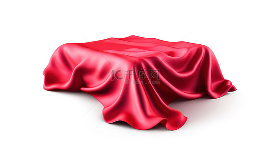 漂浮的红色丝绸或纺织桌布的 3D 渲染