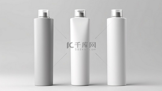 白色背景美容产品模板中隔离乳液瓶油霜管的 3d 插图