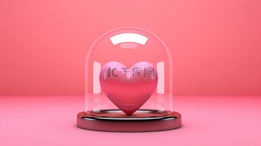 3d玻璃爱心背景图片_受保护的心脏被铭刻在粉红色背景的玻璃中 3D 渲染图像