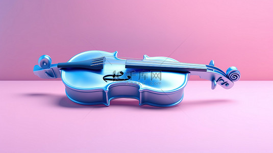 通过 3D 建模创建的粉红色背景下古典蓝色小提琴和弓的双色调演绎