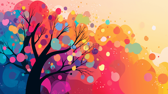 彩色的气球插画背景图片_创意树装饰插画彩色背景