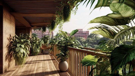 房子平面3d背景图片_热带屋顶和阳台设计的 3D 插图