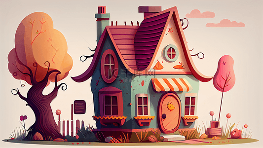 房子卡通粉色插画背景