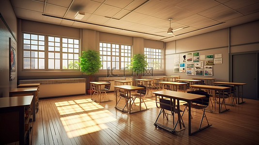 教室里背景图片_3d 渲染的教室里没有学生