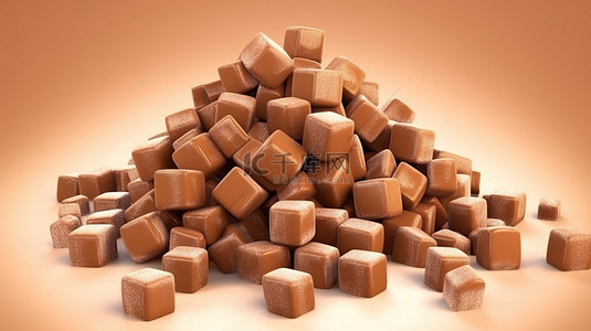 红糖覆盖的方形巧克力糖的 3D 插图