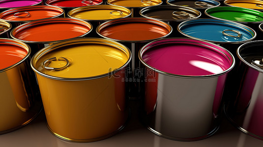 装修设计背景图片_鲜艳的色彩和 3d 渲染中的油漆罐