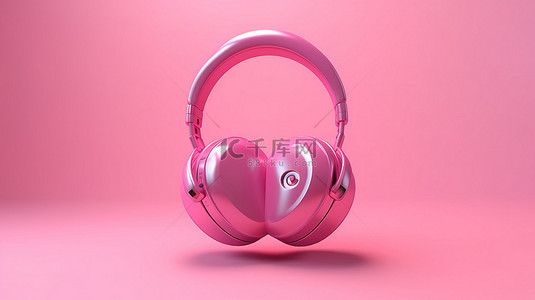 心形粉红色耳机在孤立的粉红色背景上令人惊叹的 3D 插图