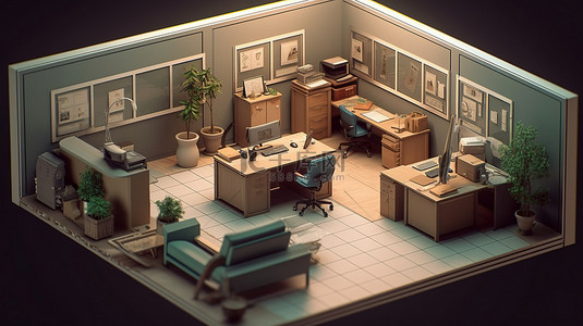 套圈游戏背景图片_办公室房间的等距 3d 渲染