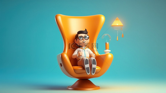 形象设计师背景图片_飞速创新 3D 卡通自由职业者在椅子上翱翔