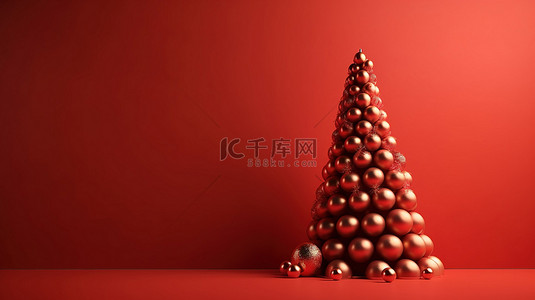 金圣诞快乐背景图片_节日 3D 插图装饰圣诞树，背景模糊，有足够的空间容纳徽标和文字