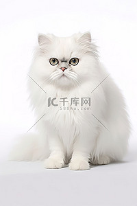 一只猫猫背景图片_一只白色波斯猫坐在白色背景上