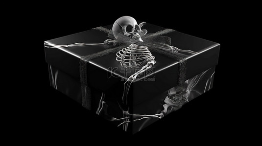 黑色圣诞背景背景图片_孤立的黑色 3d x 射线礼品盒渲染