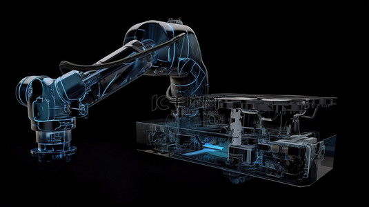 孤立的黑色背景 X 射线机器人喷枪 3D 渲染用于自动绘画