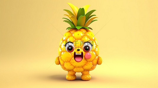 卡通菠萝水果背景图片_可爱又快乐的卡哇伊 3D 卡通菠萝，切片清爽
