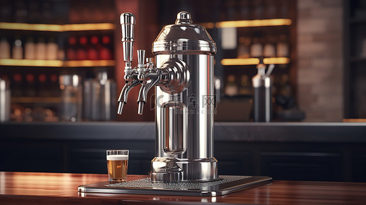 金属泵塔的 3D 渲染，带有手柄和分配器，非常适合酒吧啤酒设备