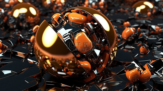 圆形爆炸背景图片_碰撞中破碎的金属橙色球体的 3d 渲染