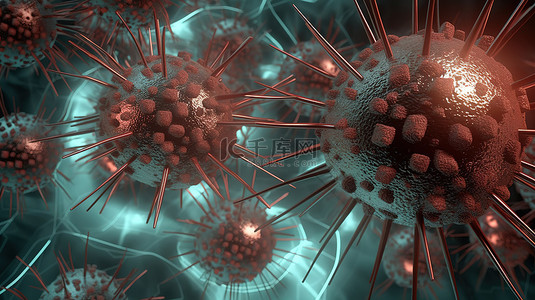 癌症医疗背景图片_具有 3d 病毒细胞的抽象医学背景