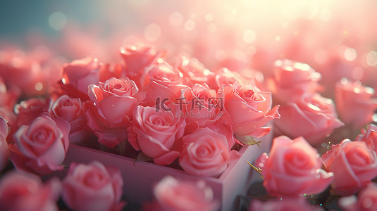 玫瑰礼盒背景图片_礼盒装满了粉红色的玫瑰背景图片