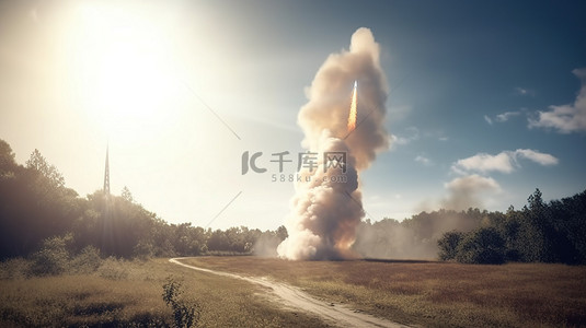 q版火箭助推器背景图片_烟雾弥漫的火箭发射 3d 渲染