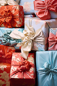 新年包装背景图片_展示了多种包装好的礼物