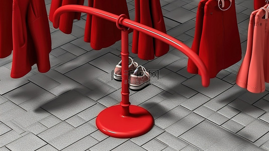 供玩耍时使用的单色红色儿童衣架和鞋套的 3D 渲染