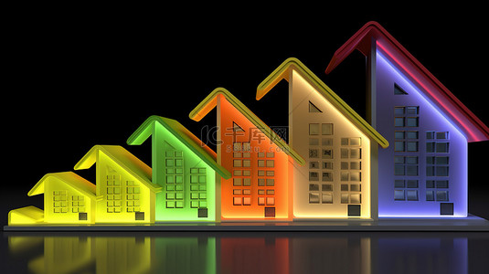 家居环境插画背景图片_3d 渲染中描绘的房屋能源标签