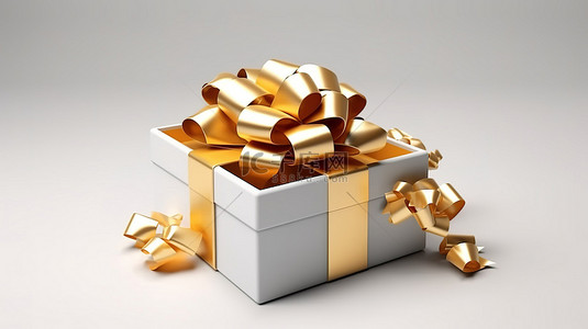 礼盒未打开背景图片_3D 渲染孤立的礼品盒，带有经典丝带和未包装的蝴蝶结