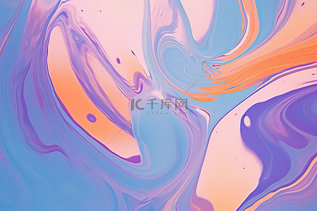 紫蓝色和橙色漩涡的抽象水彩画