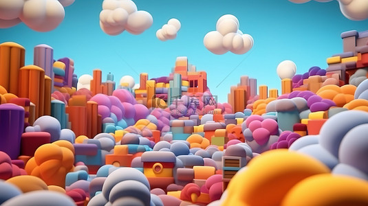 运动主题背景图片_卡通背景上的运动云优雅奢华的儿童主题 3D 插图
