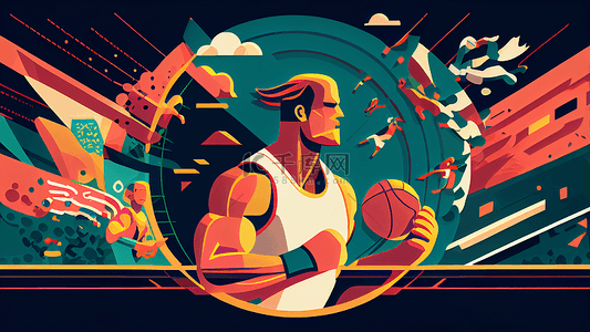 打篮球的的人背景图片_篮球运动员平面插画背景