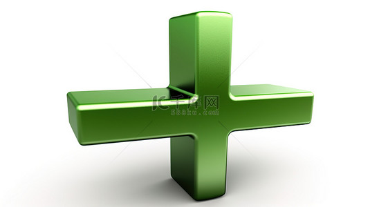 白色背景加带有 3D 渲染哑光阳极氧化绿色的符号