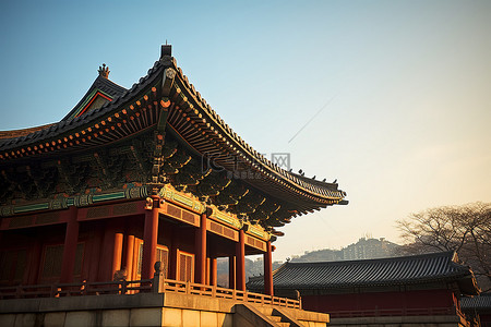 寺庙旅行背景图片_东朝鲜首尔寺庙的日出