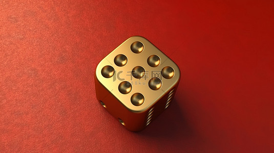 三重骰子图标 3D 渲染符号在红色哑光金板上的金色色调