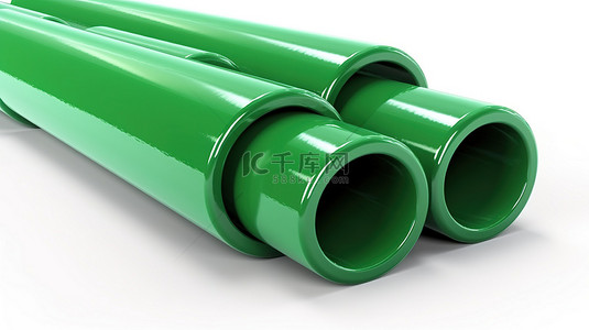 白色背景隔离绿色 PVC 管的 3d 插图