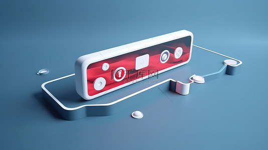 频道背景图片_带有红色按钮和白色窗口界面的简约 3D 视频播放器的前视图，非常适合在以蓝色呈现的社交媒体频道上在线观看音乐或视频，该模型体现了时尚的现代网页设计