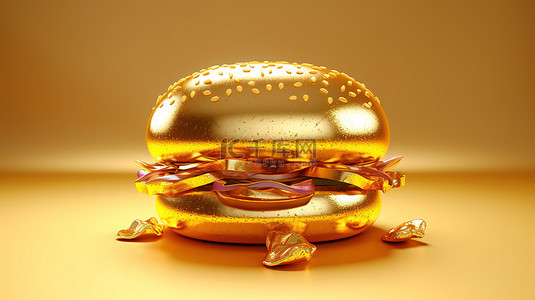 宫西达也背景图片_豪华金色汉堡的 3d 渲染