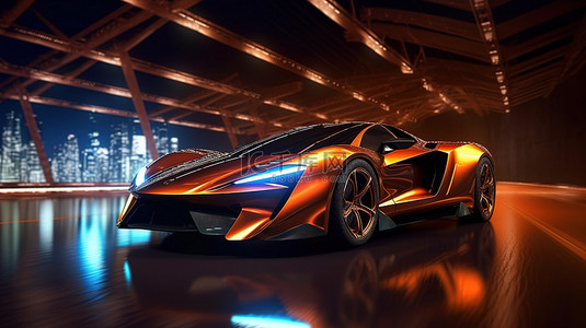 标题 1 高端跑车，豪华背景 3D 插图上配有优质照明