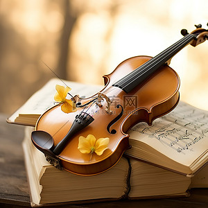 旧书背景图片_一把小提琴放在上面有蝴蝶的旧书上